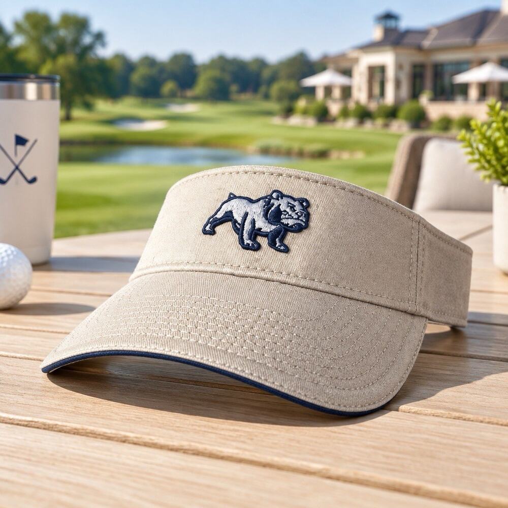 Headwear By The Game Golf Visor Embroidered Bulldog, Unisex Adjustable Beige
